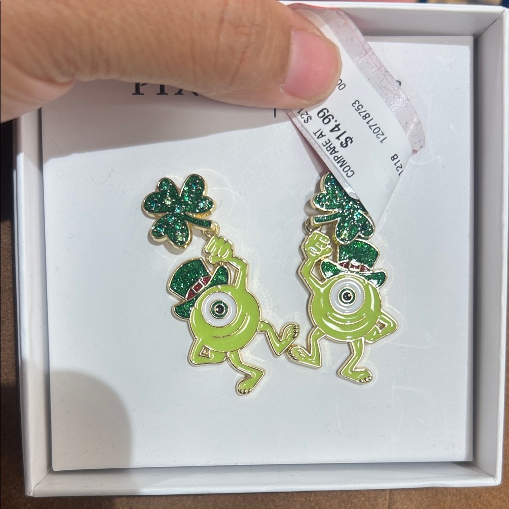Green Glitter Monster Earrings